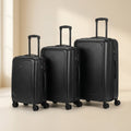 Bugatti Swiss Mobility 3-piece hardside luggage set in black, displayed in 20, 24, and 28 inch sizes.